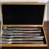 K23. Set of 6 MCM forks with wooden handles. Made in Japan. New in box. - $38 